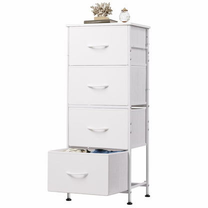 WLIVE Dresser with 4 Drawers, Storage Tower, Organizer Unit, Fabric Dresser for Bedroom, Hallway, Entryway, Closets, Sturdy Steel Frame, Wood Top, Easy Pull Handle, White
