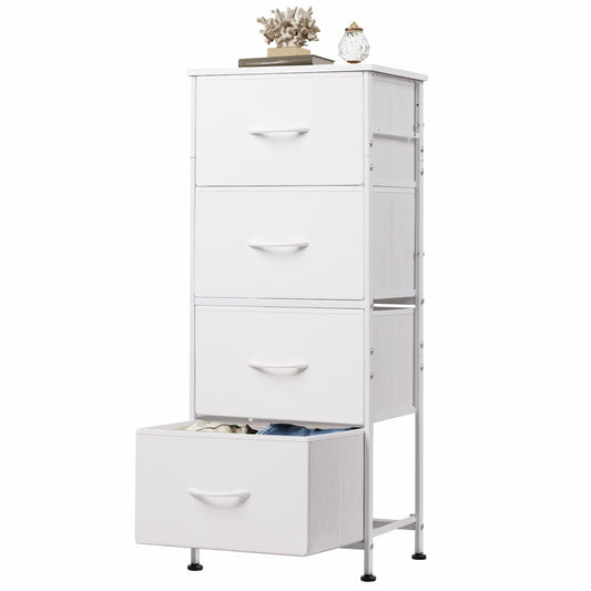 WLIVE Dresser with 4 Drawers, Storage Tower, Organizer Unit, Fabric Dresser for Bedroom, Hallway, Entryway, Closets, Sturdy Steel Frame, Wood Top, Easy Pull Handle, White