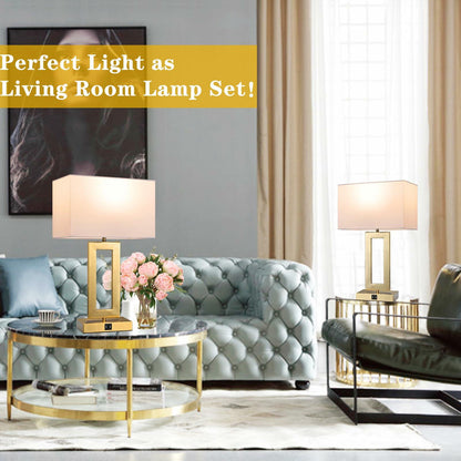 22’’ Set of 2 Touch Control Table Lamps w. 2 USB Ports, 3-Way Dimmable Bedroom Bedside Nightstand, Modern Gold&White Touch Lamps for Living Room End Table, LED Bulbs Included
