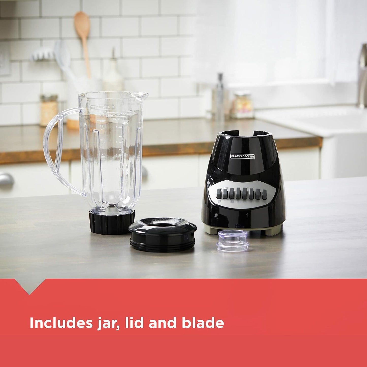 BLACK+DECKER 10-Speed Countertop Blender, BL2010BP, 6-Cup Plastic Jar, Dishwasher-Safe, Stainless Steel, Suction Feet