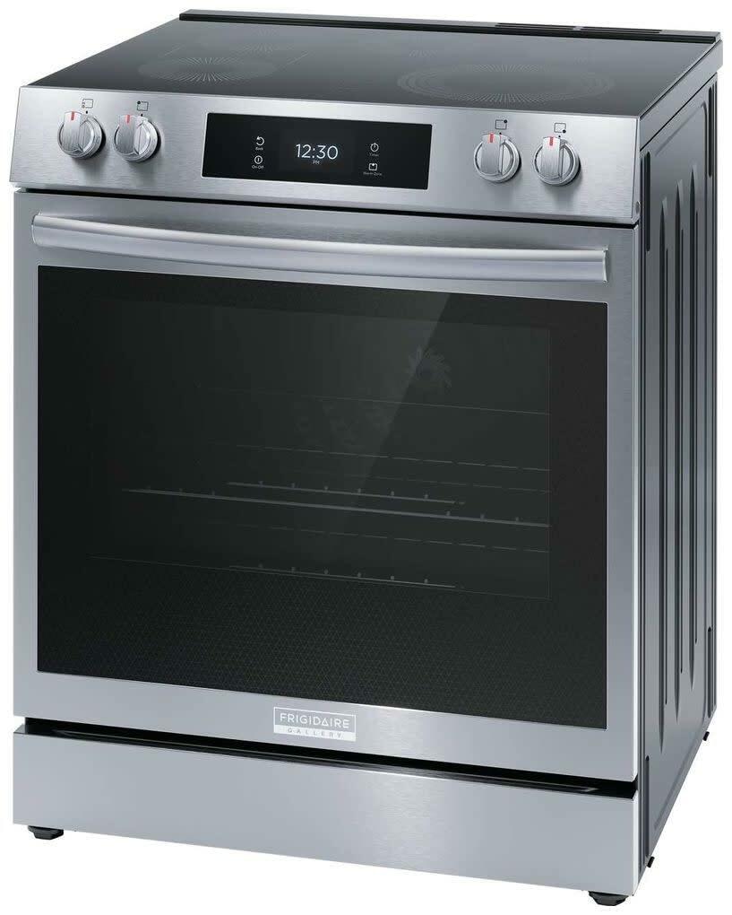 Frigidaire Gallery 30 in. 6.2 cu.ft. 5 Burner Element Slide-in Electric Range w/Total Convection & Air Fry, SmudgeProof Stainless GCFE3060BF