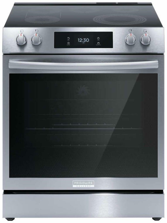 Frigidaire Gallery 30 in. 6.2 cu.ft. 5 Burner Element Slide-in Electric Range w/Total Convection & Air Fry, SmudgeProof Stainless GCFE3060BF