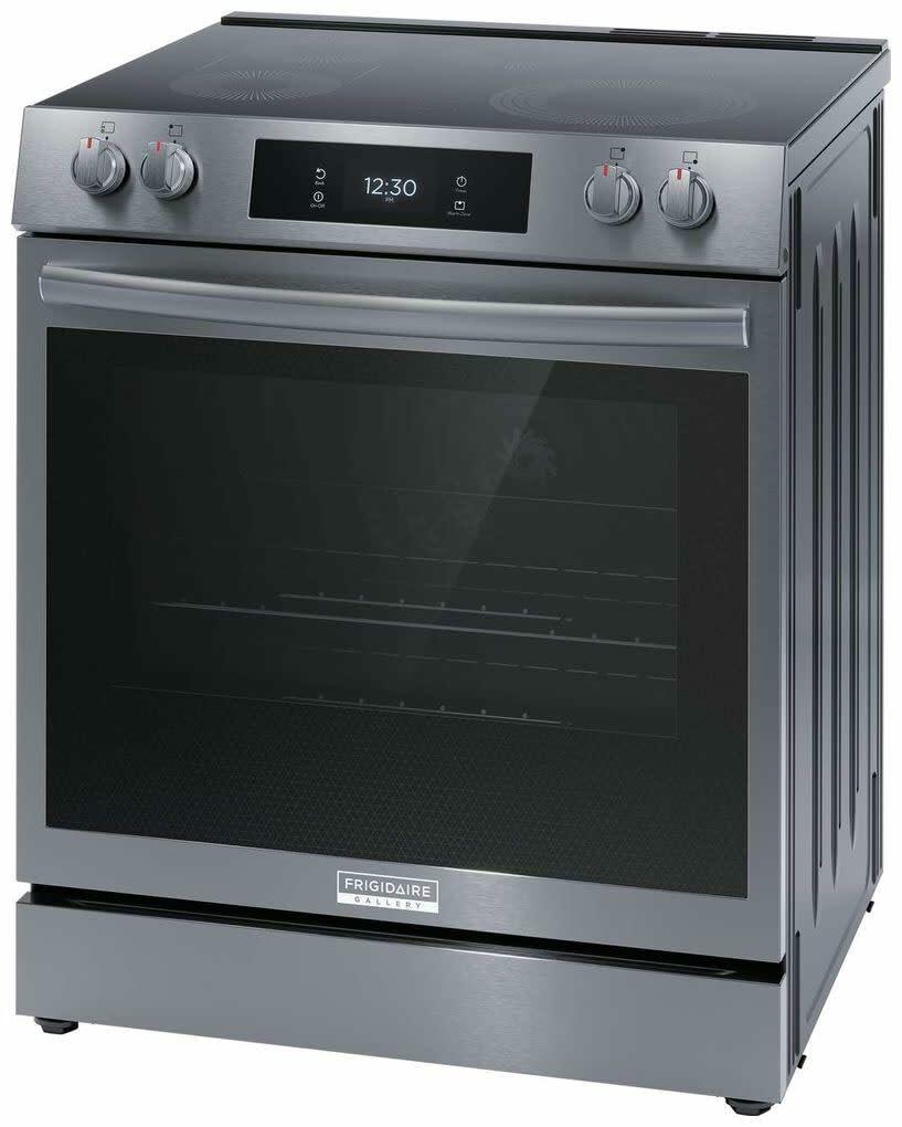 Frigidaire Gallery 30 in. 6.2 cu.ft. 5 Burner Element Slide-in Electric Range w/Total Convection & Air Fry, SmudgeProof Stainless GCFE3060BF