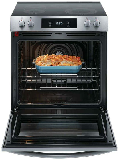 Frigidaire Gallery 30 in. 6.2 cu.ft. 5 Burner Element Slide-in Electric Range w/Total Convection & Air Fry, SmudgeProof Stainless GCFE3060BF
