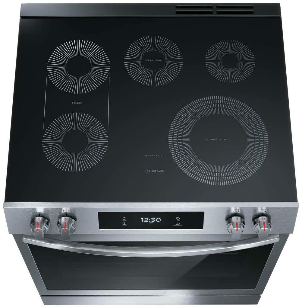 Frigidaire Gallery 30 in. 6.2 cu.ft. 5 Burner Element Slide-in Electric Range w/Total Convection & Air Fry, SmudgeProof Stainless GCFE3060BF