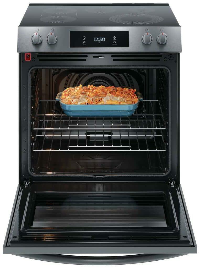 Frigidaire Gallery 30 in. 6.2 cu.ft. 5 Burner Element Slide-in Electric Range w/Total Convection & Air Fry, SmudgeProof Stainless GCFE3060BF
