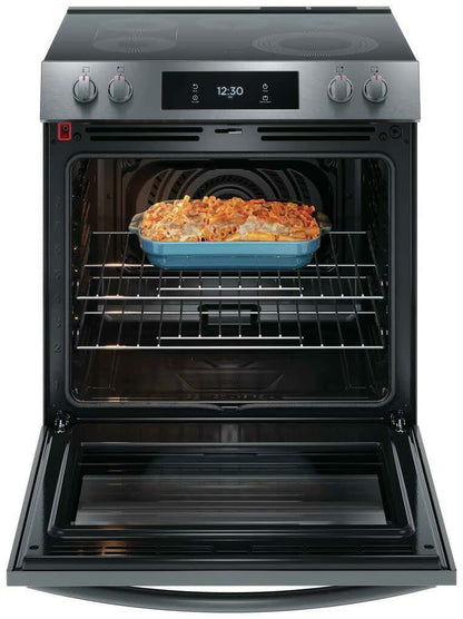 Frigidaire Gallery 30 in. 6.2 cu.ft. 5 Burner Element Slide-in Electric Range w/Total Convection & Air Fry, SmudgeProof Stainless GCFE3060BF